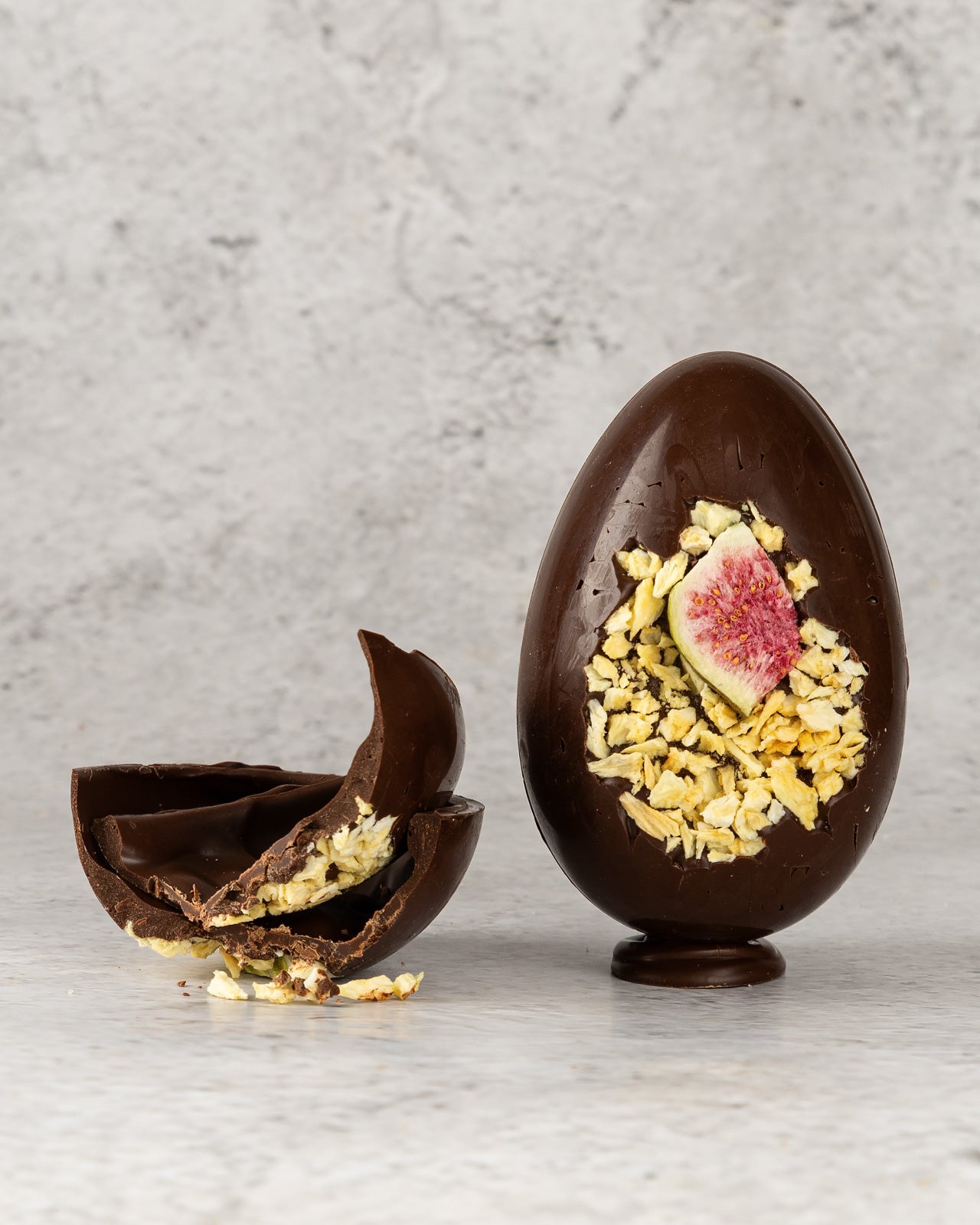 Large chocolate egg - dark chocolate with freeze dried berries and nuts