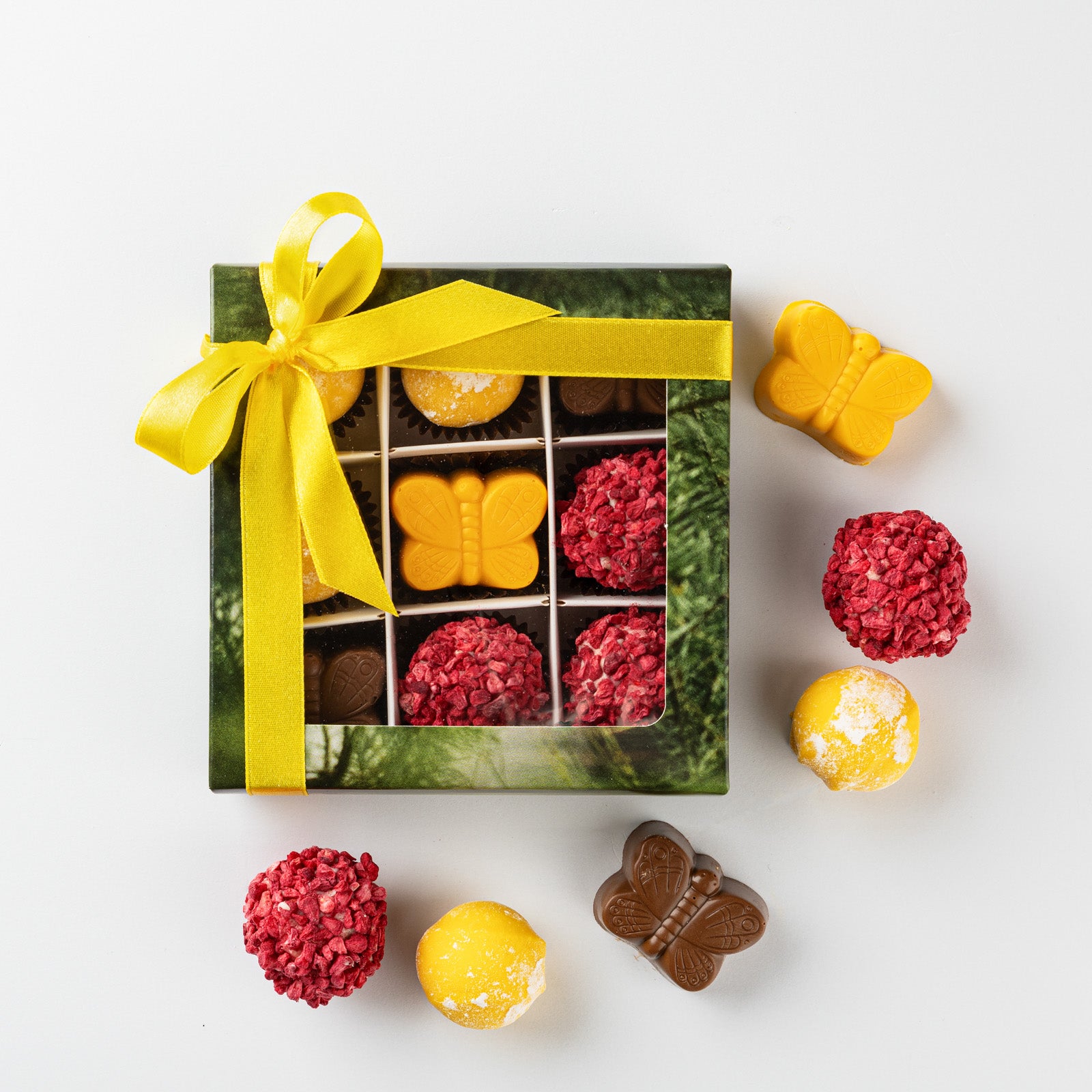 Easter chocolate butterflies and chocolate truffles selection