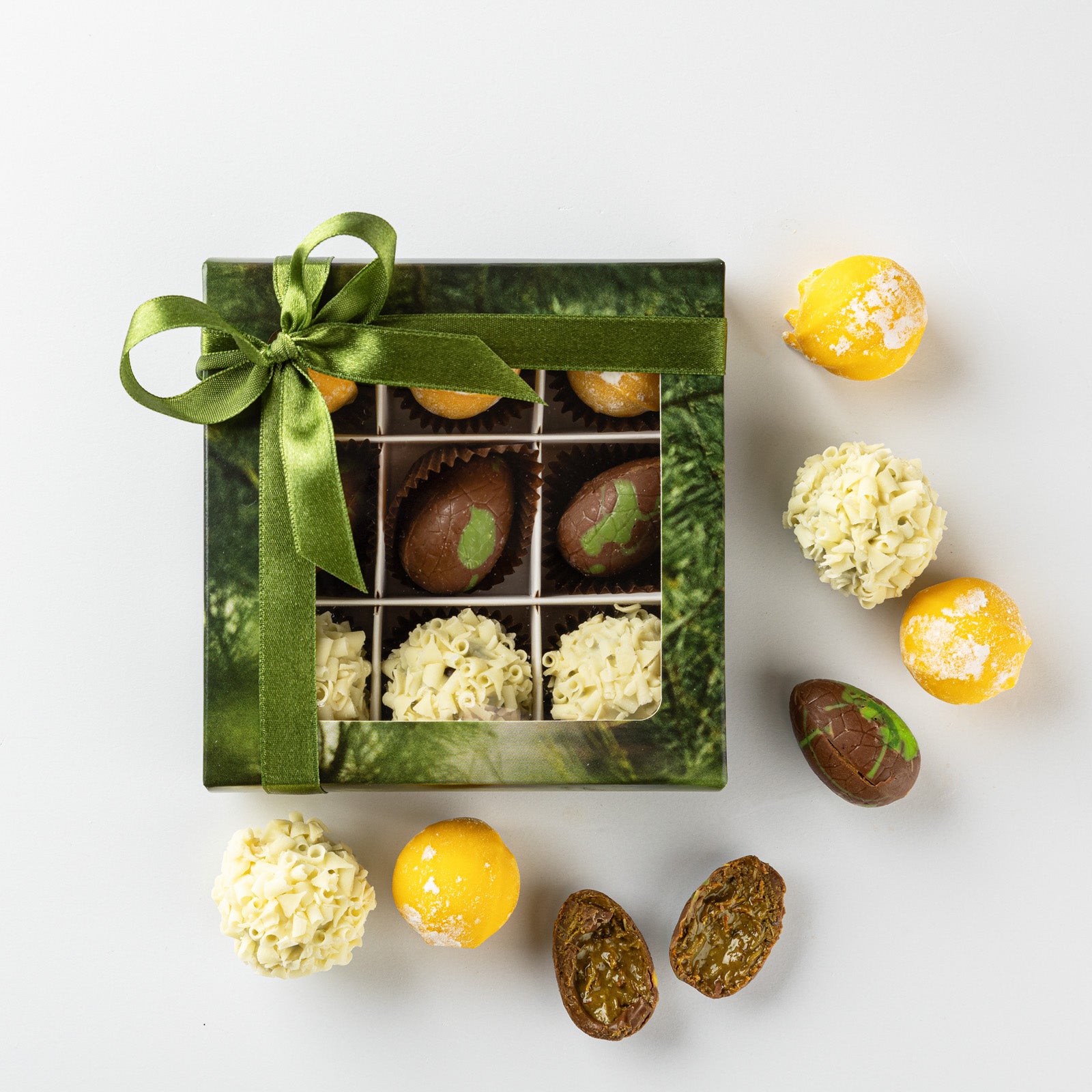 Easter dubai chocolate eggs and lemon and egg liqueur truffles selection