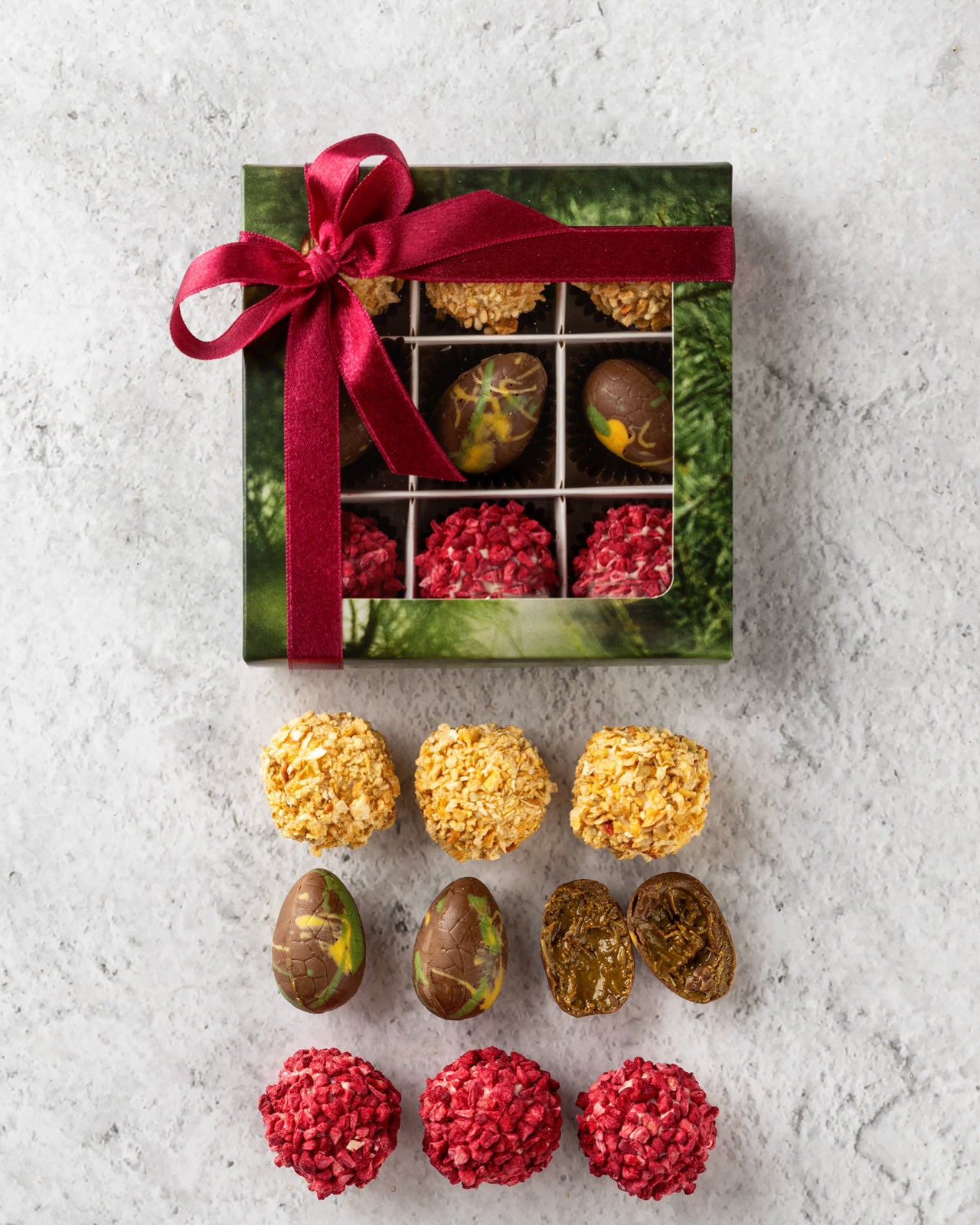 Easter dubai chocolate eggs and apricot and mascarpone truffle selection