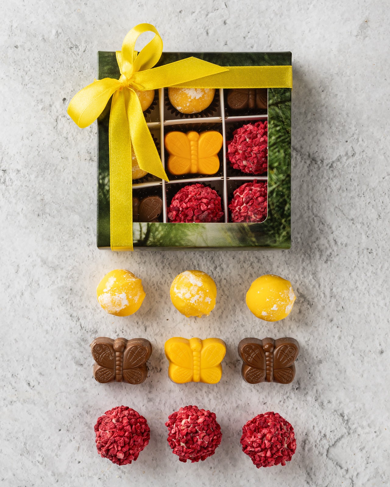 Easter chocolate butterflies and chocolate truffles selection