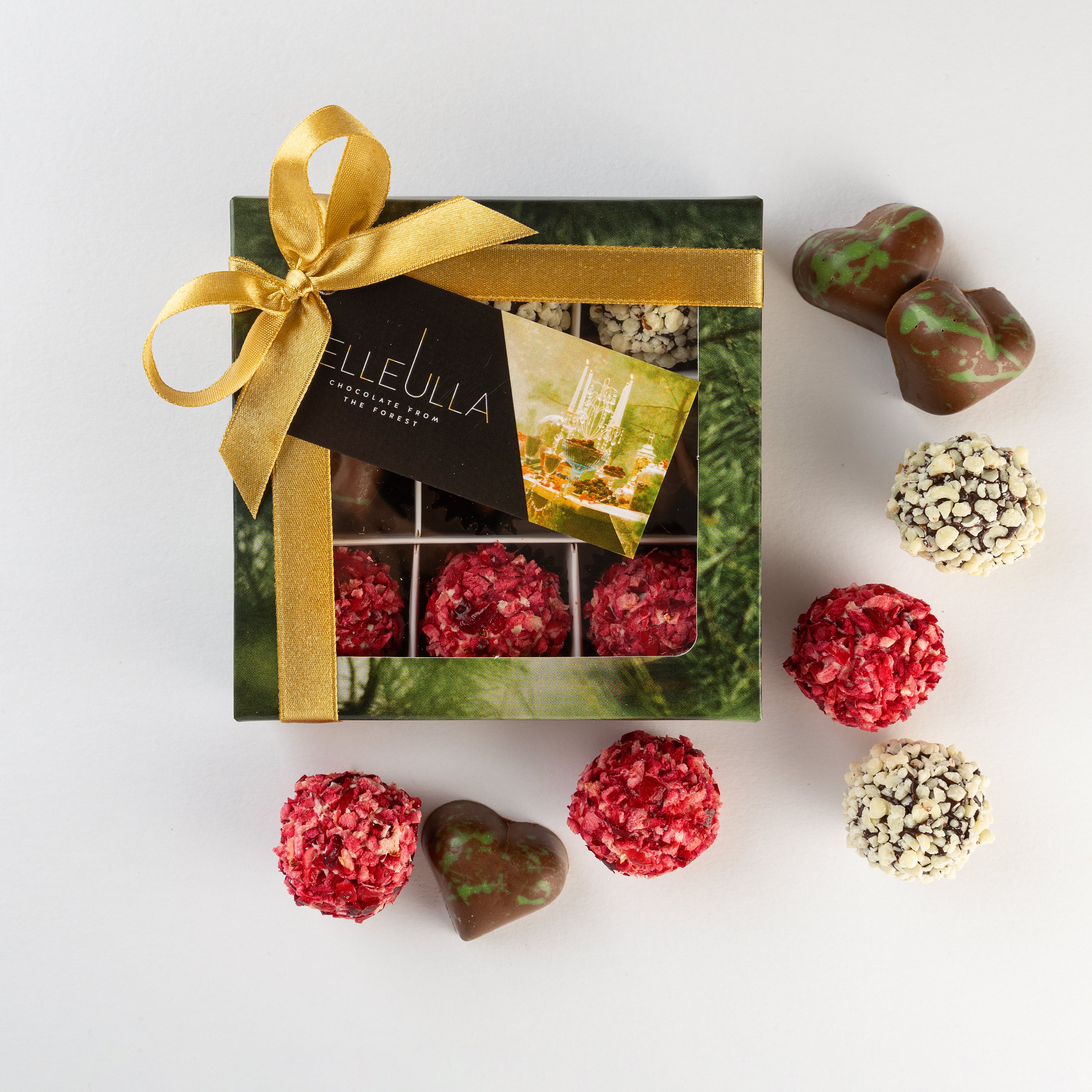 VALENTINE'S DAY (9 PIECES) SELECTION OF TRUFFLES AND DUBAI CHOCOLATE HEARTS